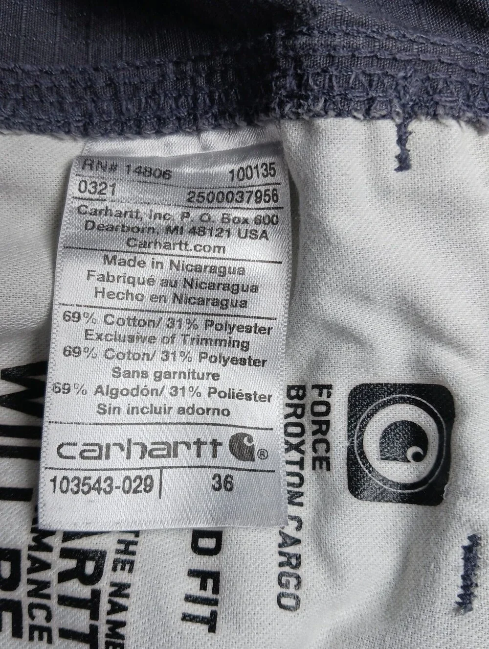 Carhartt Force Broxton Ripstop Cargo Shorts 36 Gray Relaxed Fit 103543
